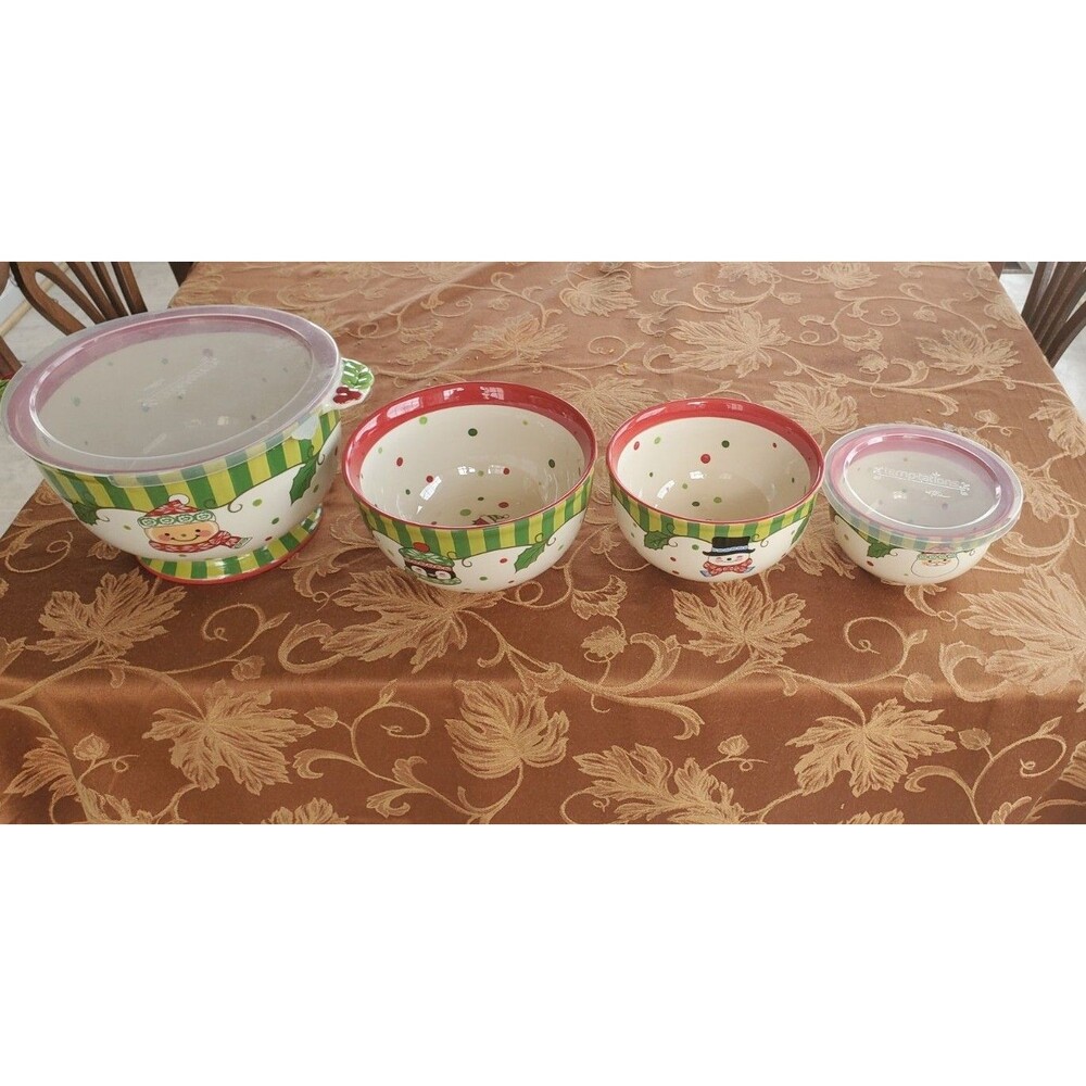 Temptations Winter Whimsy Nesting Mixing Serving Bowls Christmas Set